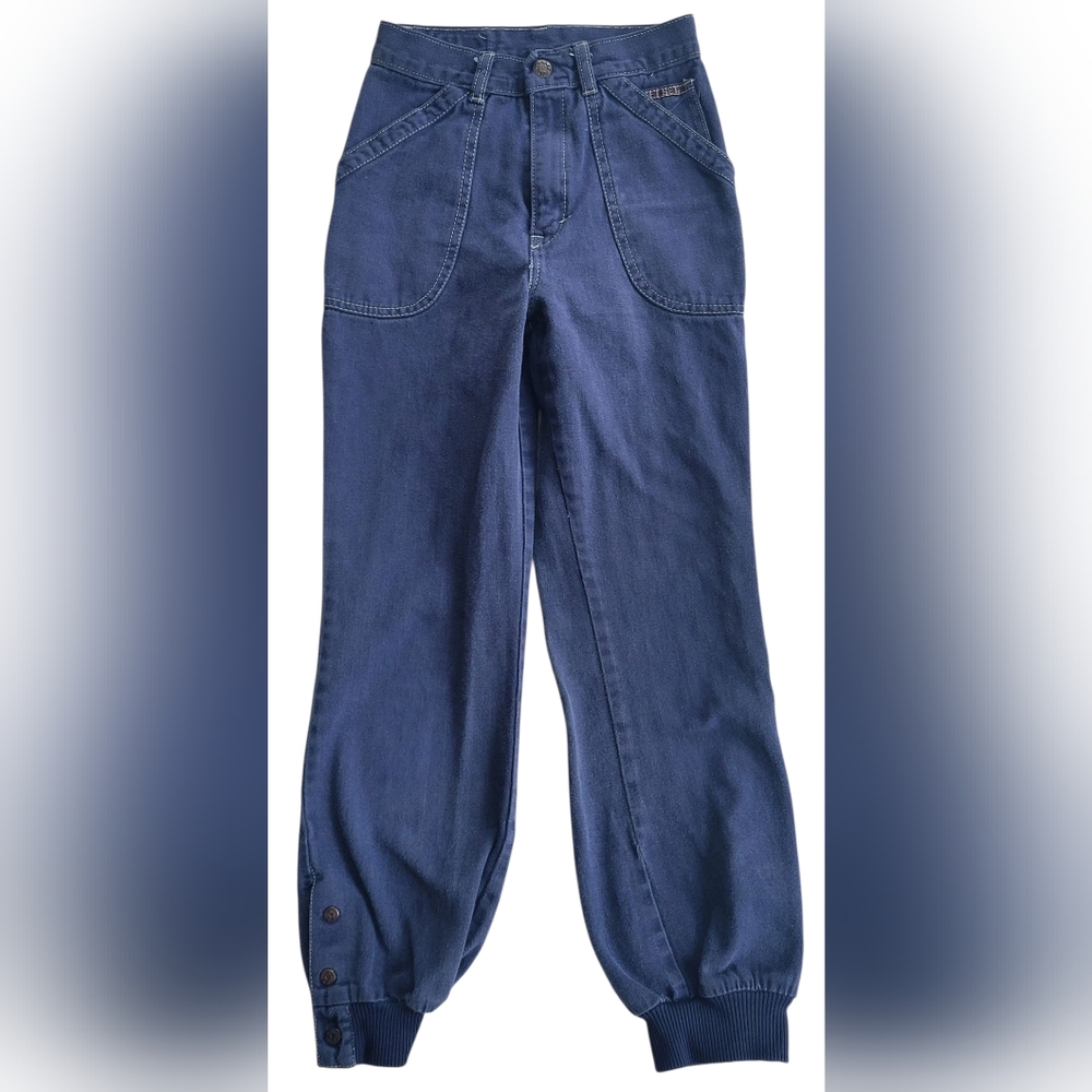 Vintage 80s Jet Set Kids Denim Joggers | Girls Size 6–7 Estimate | High Waist